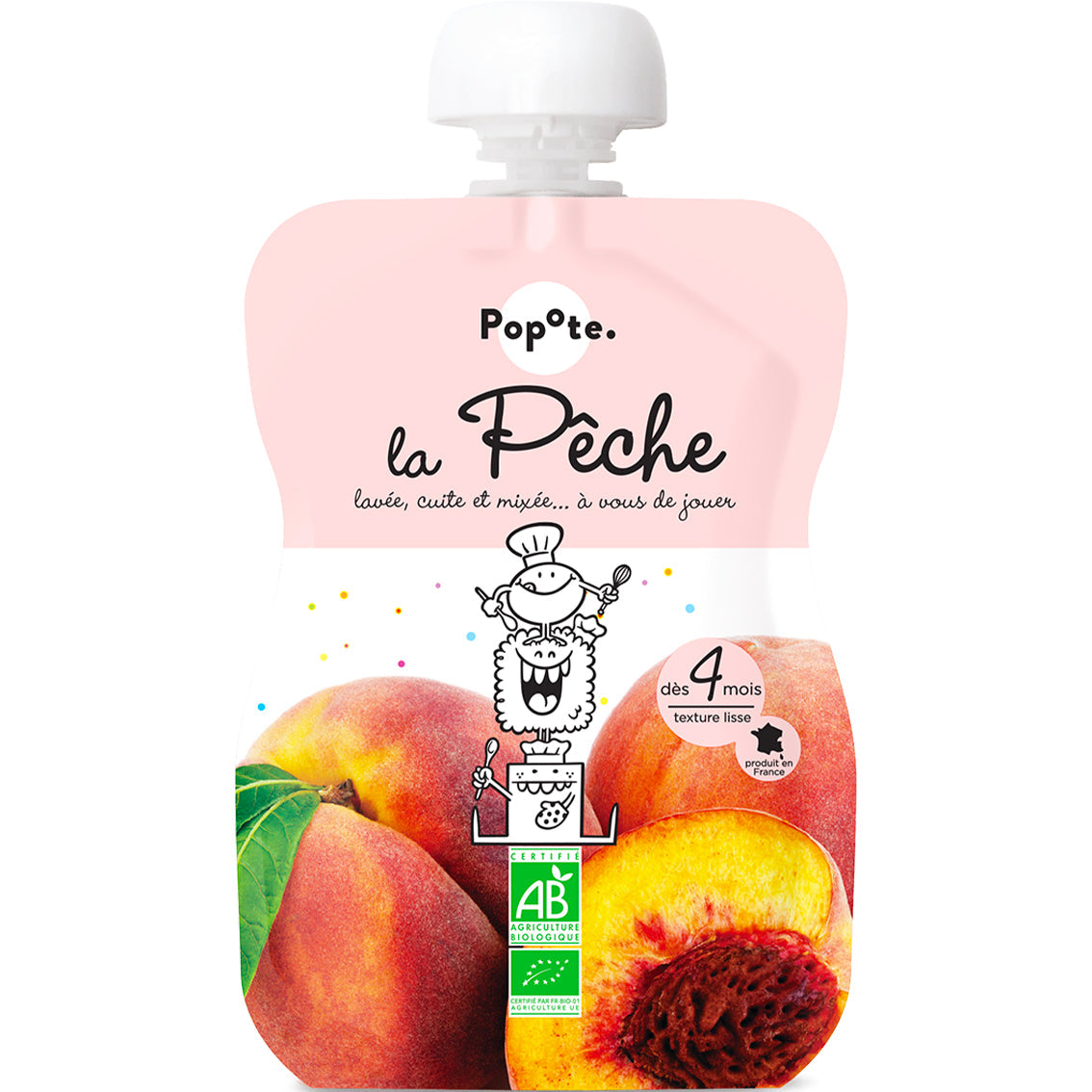 Popote -- Gourde compote pêche bio - 120 g