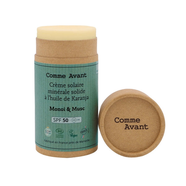 Comme Avant -- Crème solaire minérale solide spf50 - monoï & musc - version 3 (origine France) - 80 g